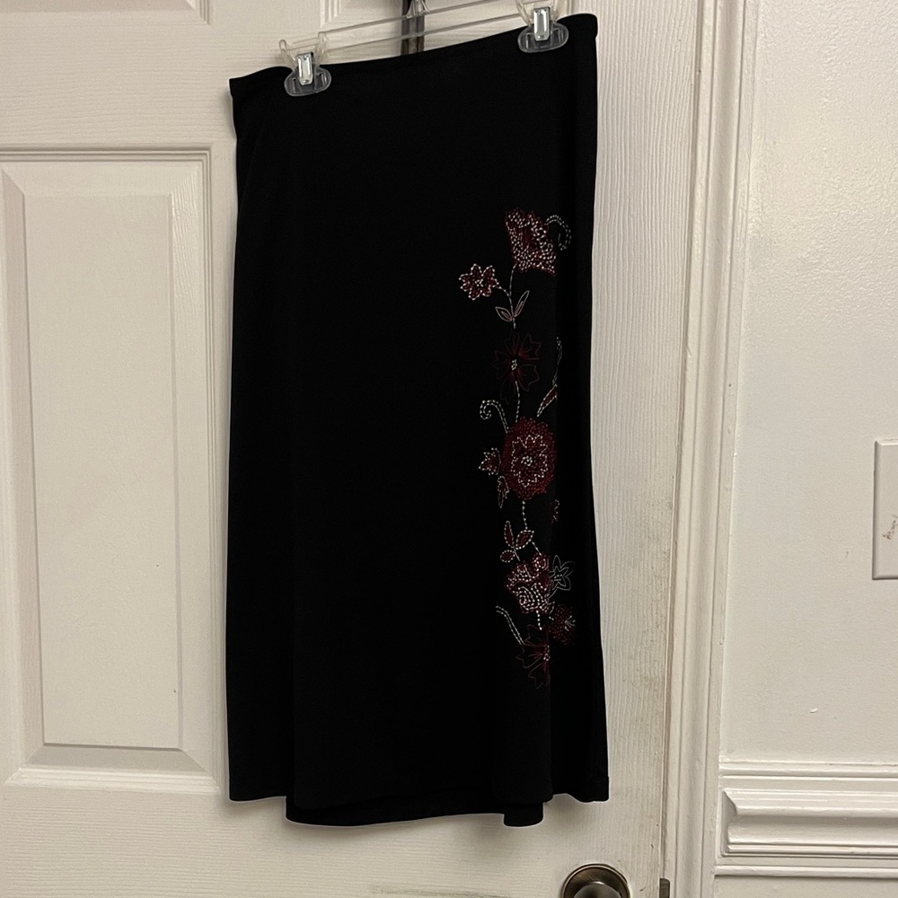 New York & Company Black Skirt with Red Floral Embroidery